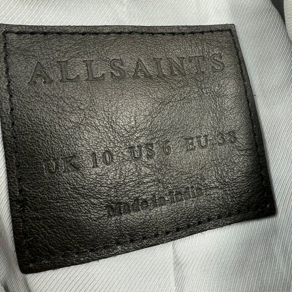 ALL SAINTS baby blue gray lamb leather BARON Biker motorcycle cropped jacket - Picture 10 of 16